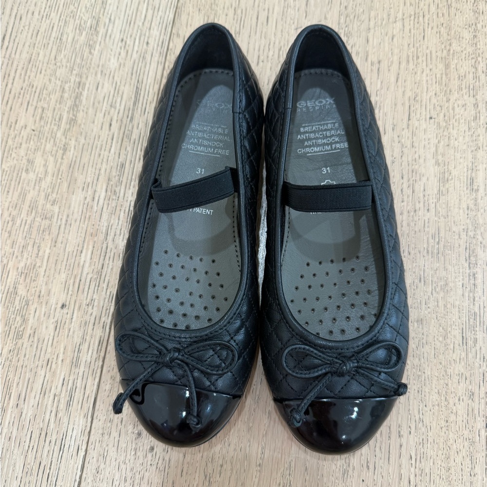 Geox Quilted Black Patent Flats